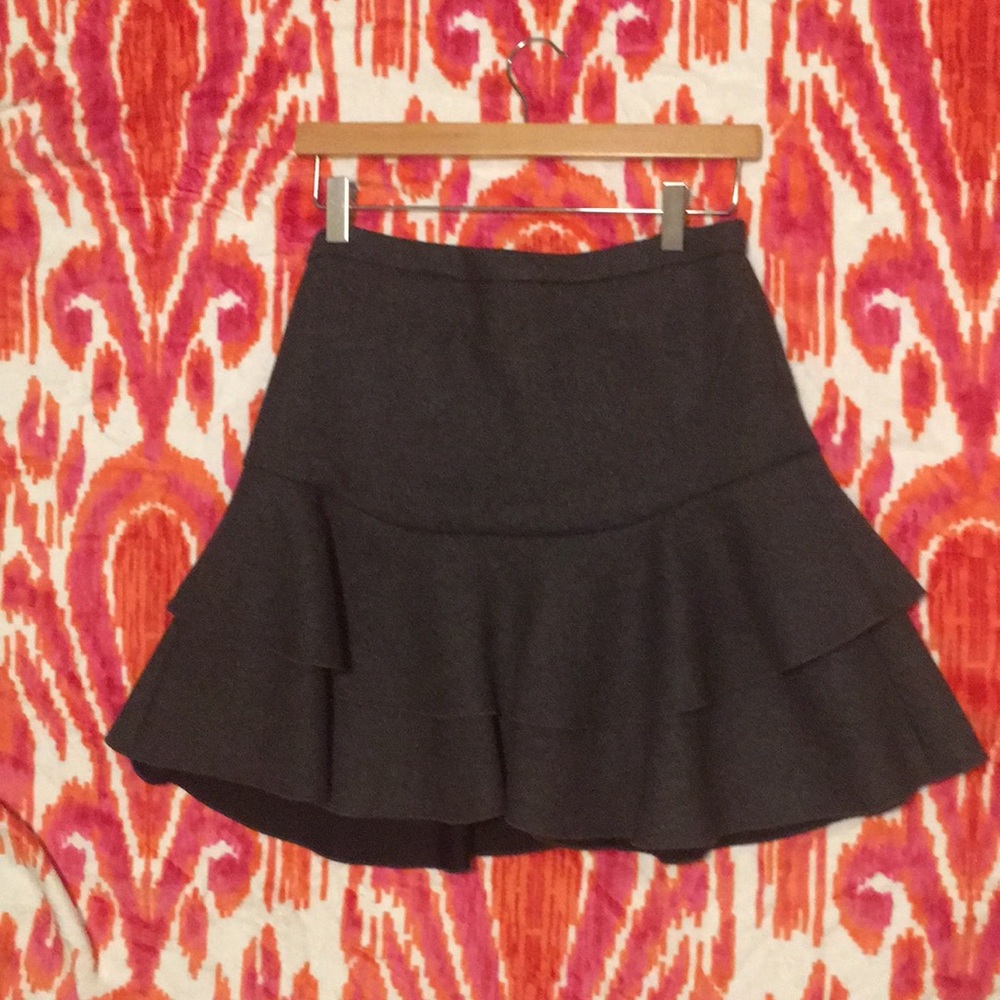 J. Crew New With Tags Gray Ruffle wool skirt